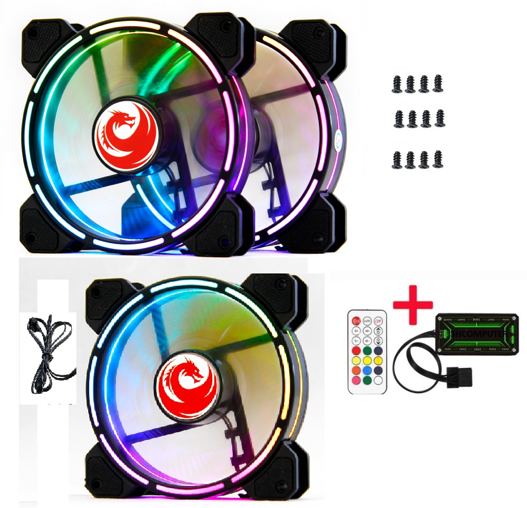 (HCM) M20 - Bộ 3 Fan led rgb quạt tản nhiệt fan case 12 cm Quạt LED RGB Fan V9 -Kèm hub và remote vít