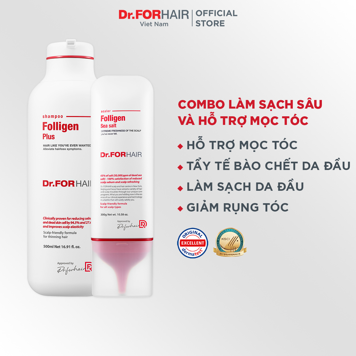 Combo dầu gội đầu ngăn ngừa rụng tóc Dr.FORHAIR Folligen Plus Shampoo x