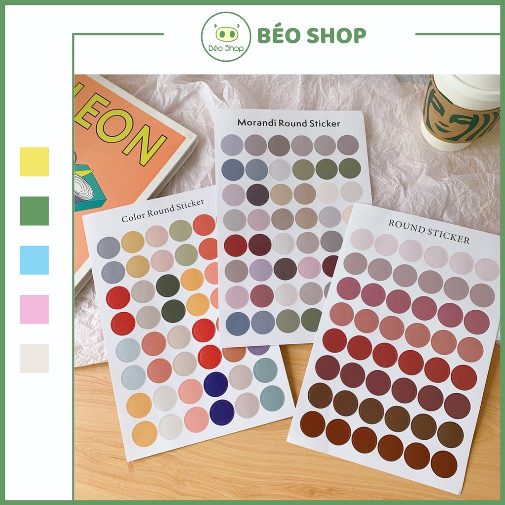 Sticker dán trang trí hình tròn nhiều màu sắc set 48 tấm , Nhãn dán tròn phong cách Morandi