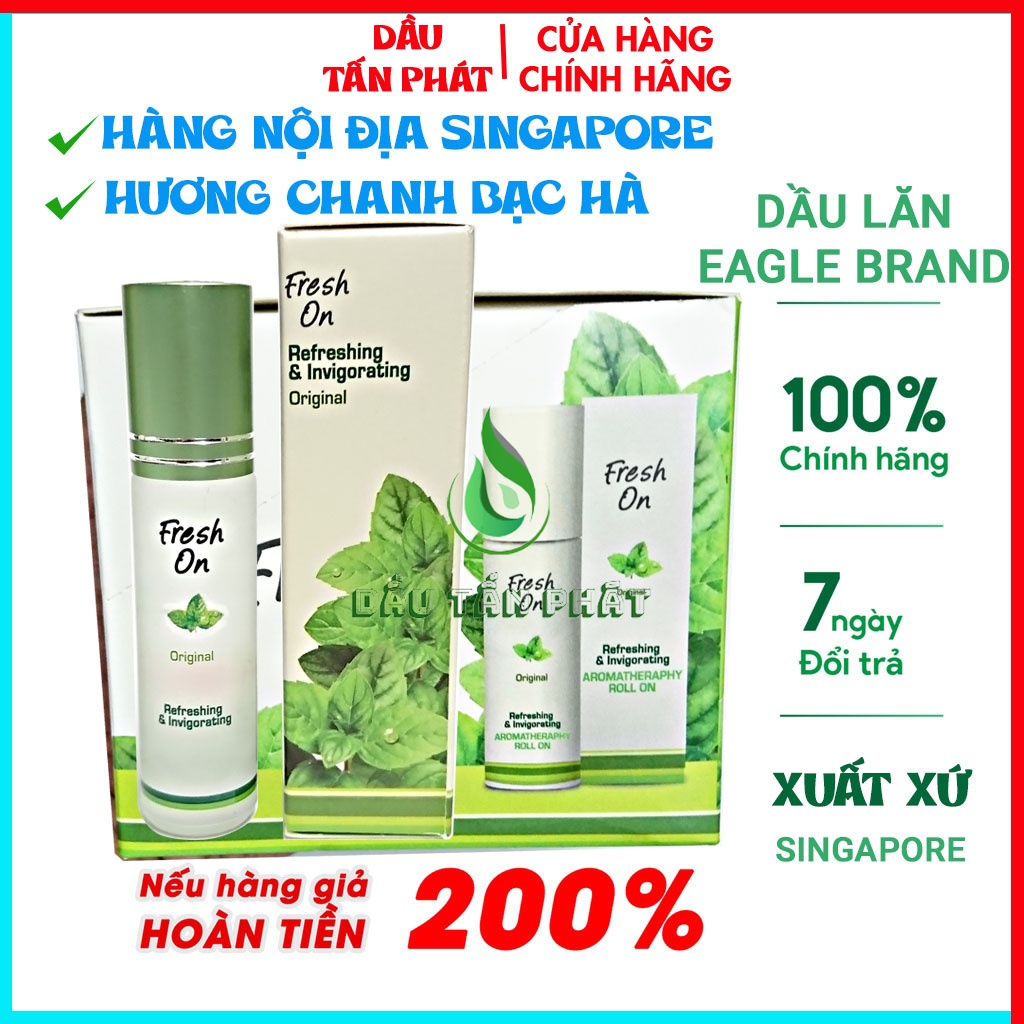 Dầu gió Con Ó Fresh On dạng lăn 8ml Hương Chanh Bạc Hà Made in Singapore