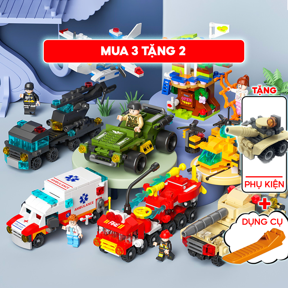 Đồ chơi lắp ráp 138 - 150 chi tiết Cảnh Sát Cứu Hỏa Máy Bay Cần Cẩu Tàu Chiến