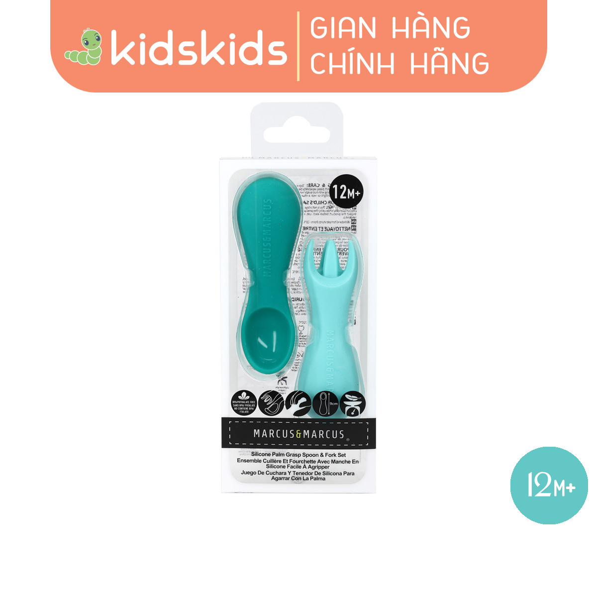 Bộ thìa nĩa tập ăn silicon cho bé Palm Grasp Marcus & Marcus, từ 12 tháng - Ollie