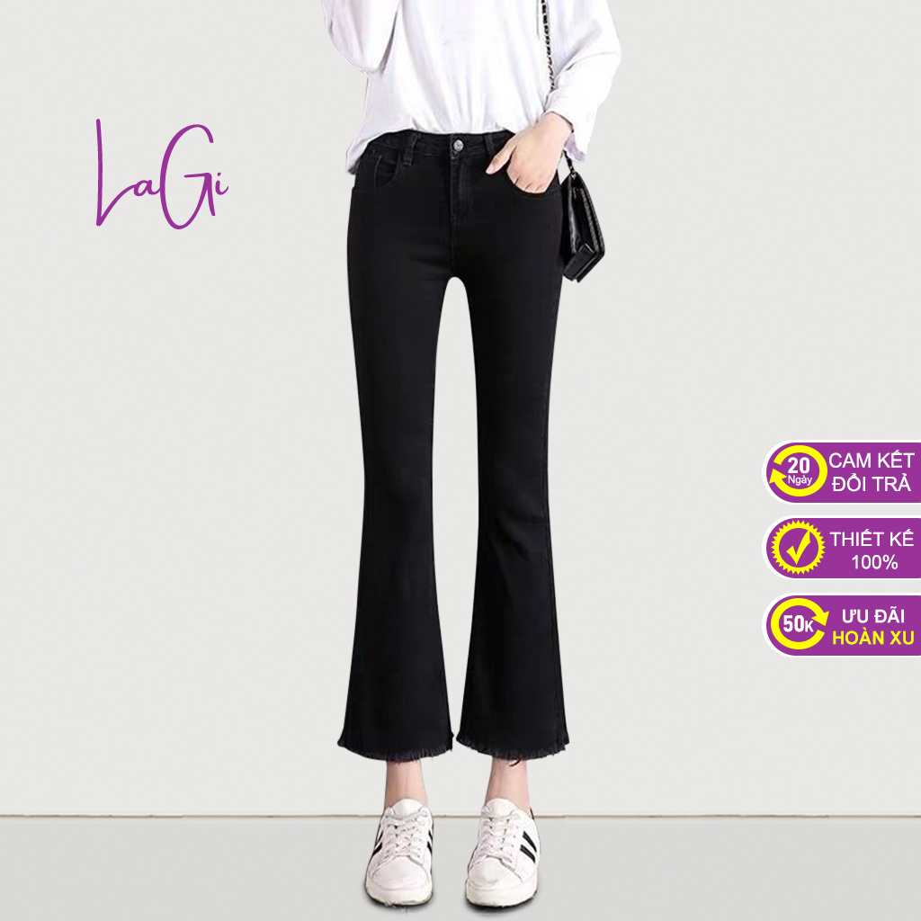 Quần jean ống loe LAGI cạp cao lưng cao ống rộng QN16