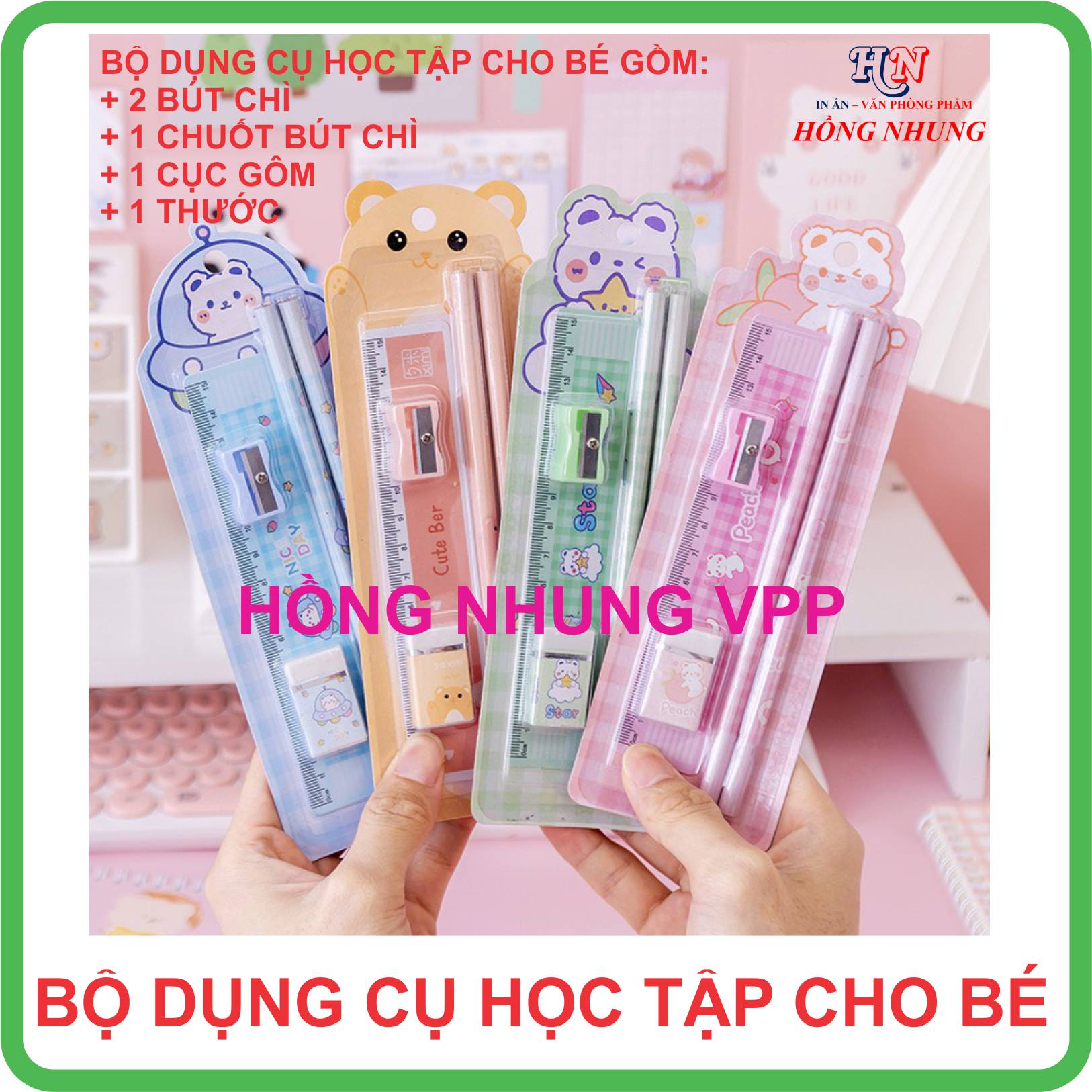 Bộ dụng cụ học tập xinh xắn, hình thú cho bé yêu