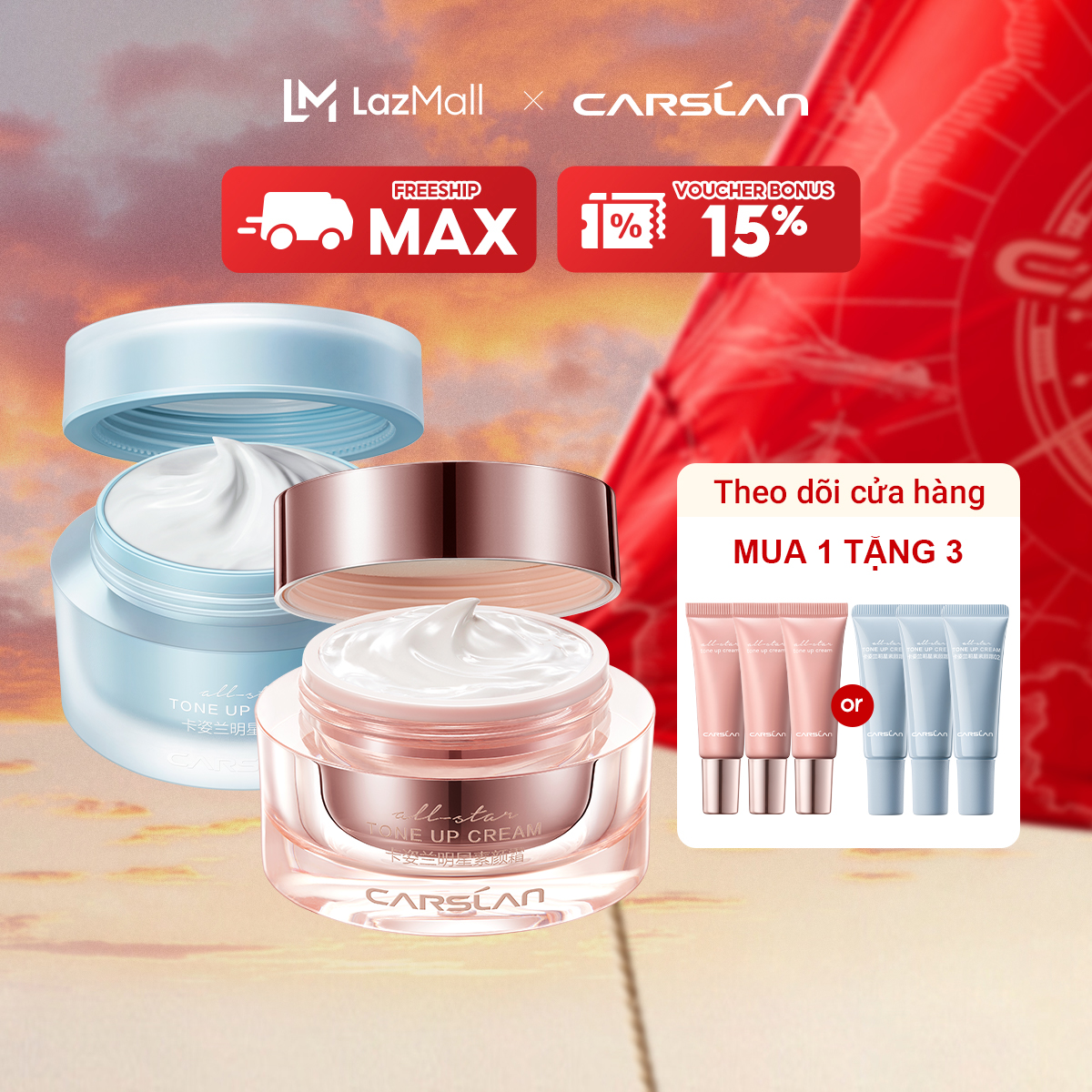 Kem nâng tông da Carslan Kem Lười mkup dưỡng ẩm, che khuyết điểm & trắng tự nhiên căng bóng chiết xuất thực vật 50g