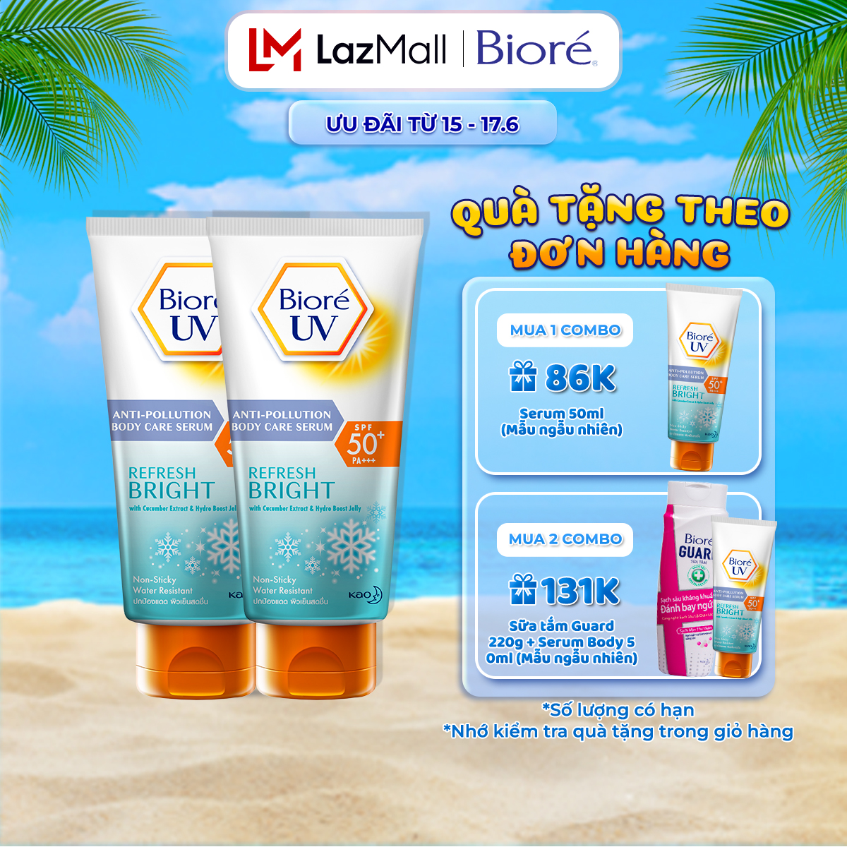 Combo 2 Serum Chống Nắng Dưỡng Thể Kháng Bụi Sáng Mịn Mát Lạnh Bioré 150ml