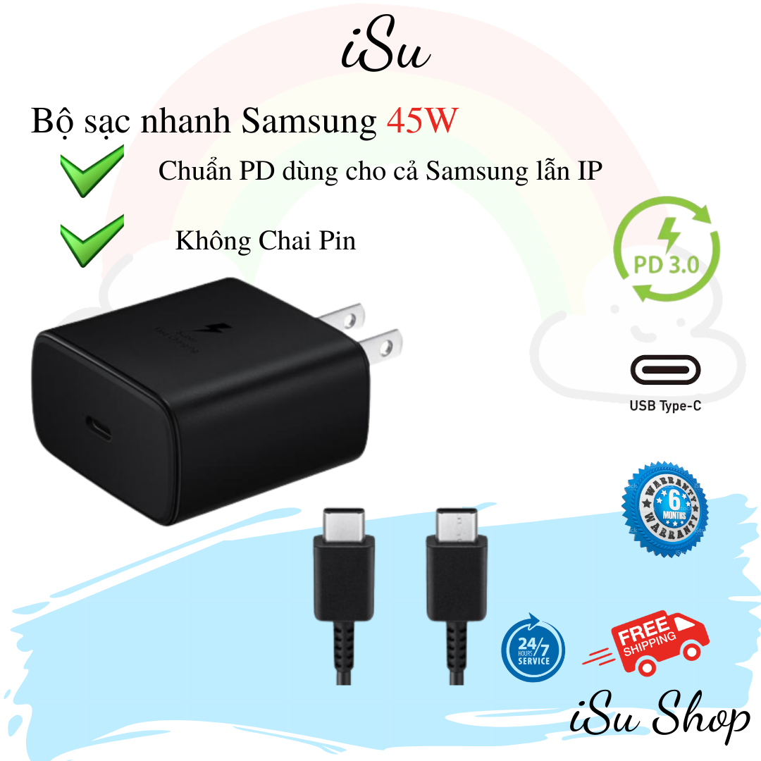 Bộ sạc samsung 45w, cáp sạc c to c sạc nhanh chuẩn pd, pss cho điện thoại