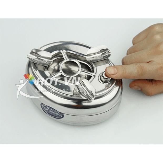 Gạt Tàn Thuốc Inox Nút Bấm Đóng Mở 2 ngăn