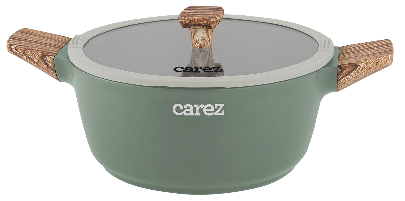 Nồi Đúc Vân Đá CAREZ CPC595DI20SN - Đường kính 20Cm - Dung tích 2,2 Lít - Nhôm đúc nguyên khối, 3 đáy, nắp kính cường lực - Hãng chính hãng