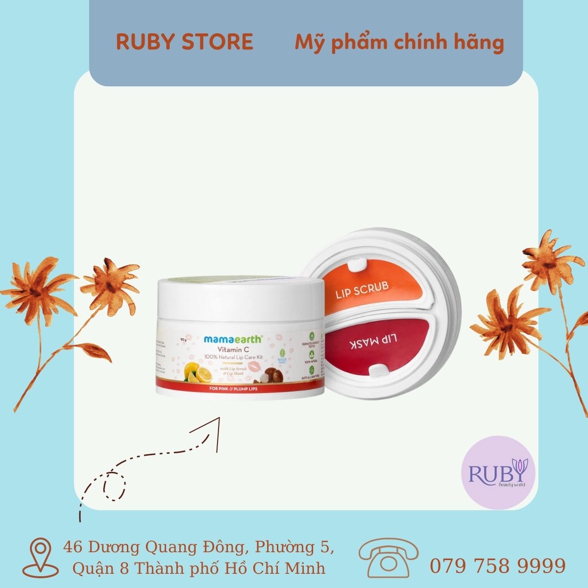 Mamaearth Kit Tẩy da chết và mặt nạ môi VitC cho đôi môi hồng và căng mọng