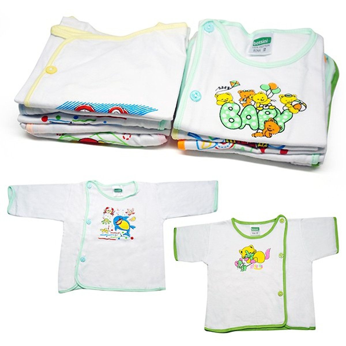 [HCM]Combo 10 áo cúc lệch cho bé sơ sinh ( 5 ngắn 5 dài)(2-10kg)