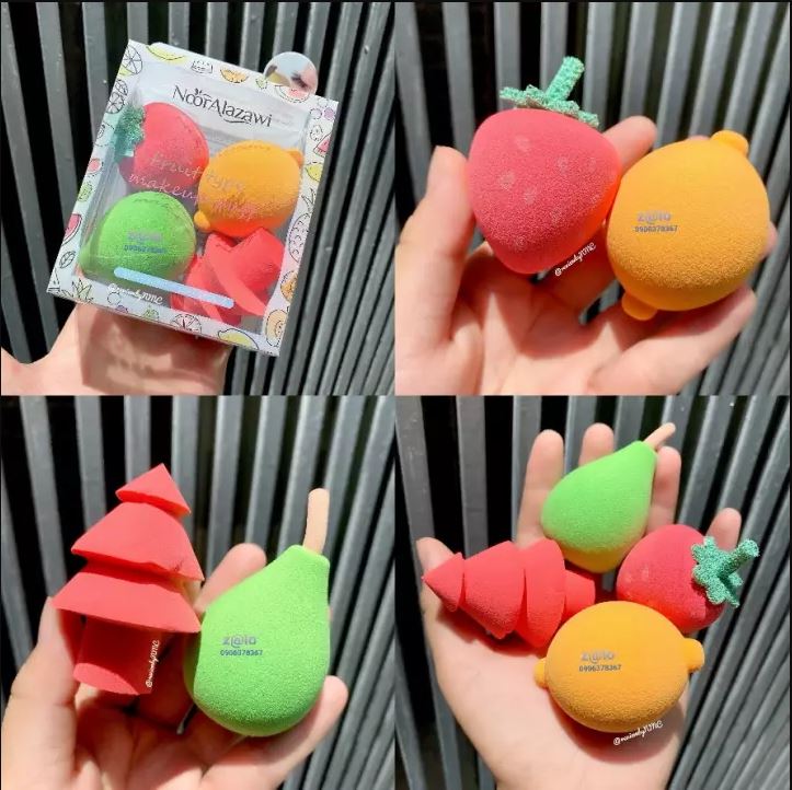 Set 4 bông mút phấn tán đánh kem nền cushion cao cấp hình trái cây