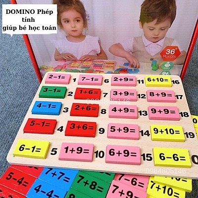 Đồ chơi Bộ học Toán Domino gỗ thông 110 chi tiết đồ chơi giáo dục trẻ em do choi tre em cao cap
