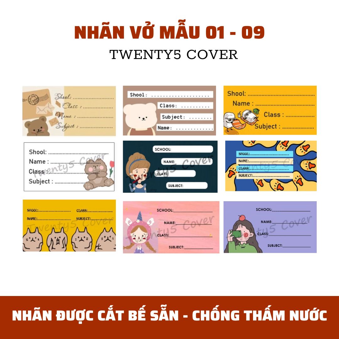 Set nhãn vở theo mẫu 01 - 10