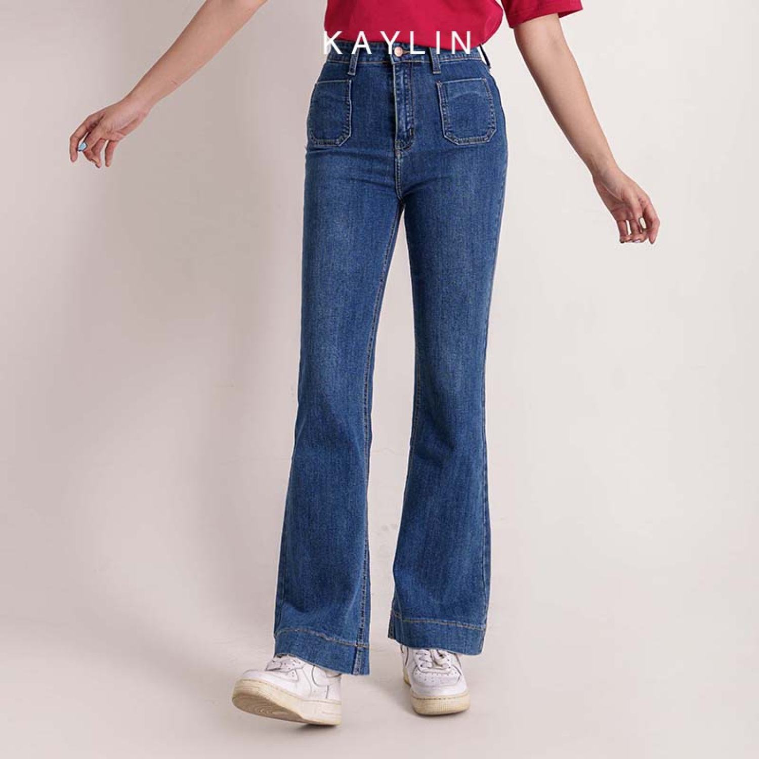 Quần jean nữ ống loe phối túi kaylin - n1926