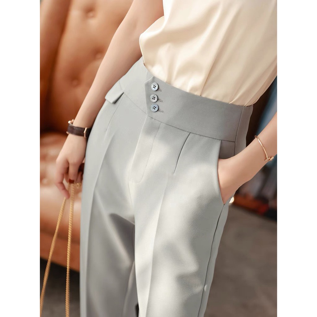 ( M 222) Quần tây công sở nữ dài 3 khuy bấm cạp lưng cao - Dáng quần baggy vải công sở dày mềm phối áo sơ mi