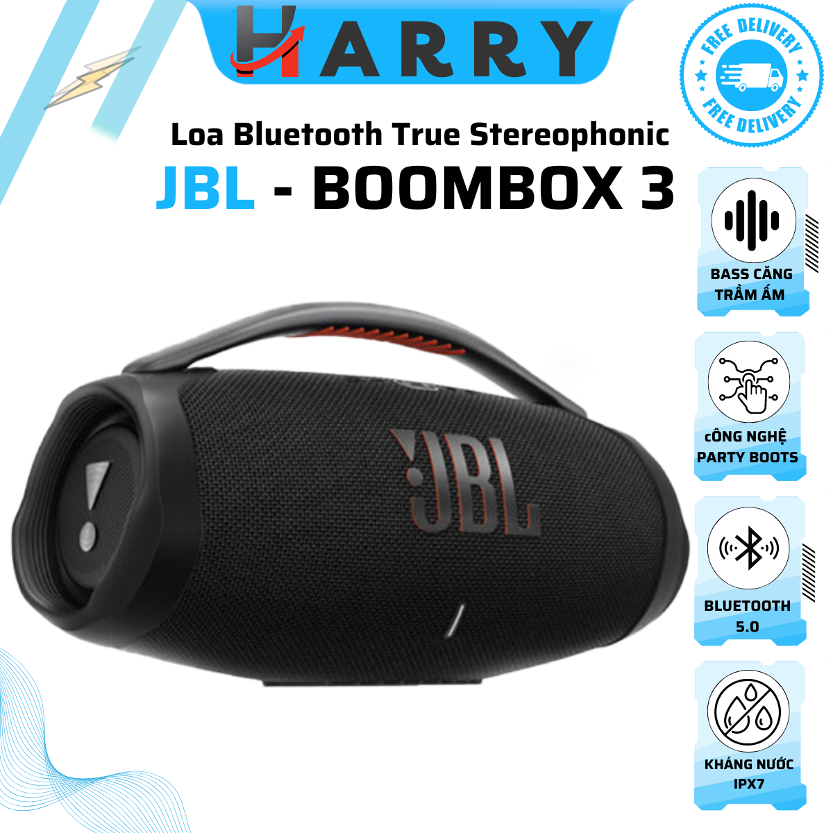 { Bản Quốc Tế } Loa Bluetooth JBL Bombox 3 (100W){ 2023}- Loa Nghe Nhạc Âm Thanh Siêu Bass Cực Mạnh Chống Nước IPX7 Loa Karaoke Công Suất Cực Lớn Loa Nghe Nhạc Treble Rời Thời Gian Sử Dụng 24h .HARRY MALL