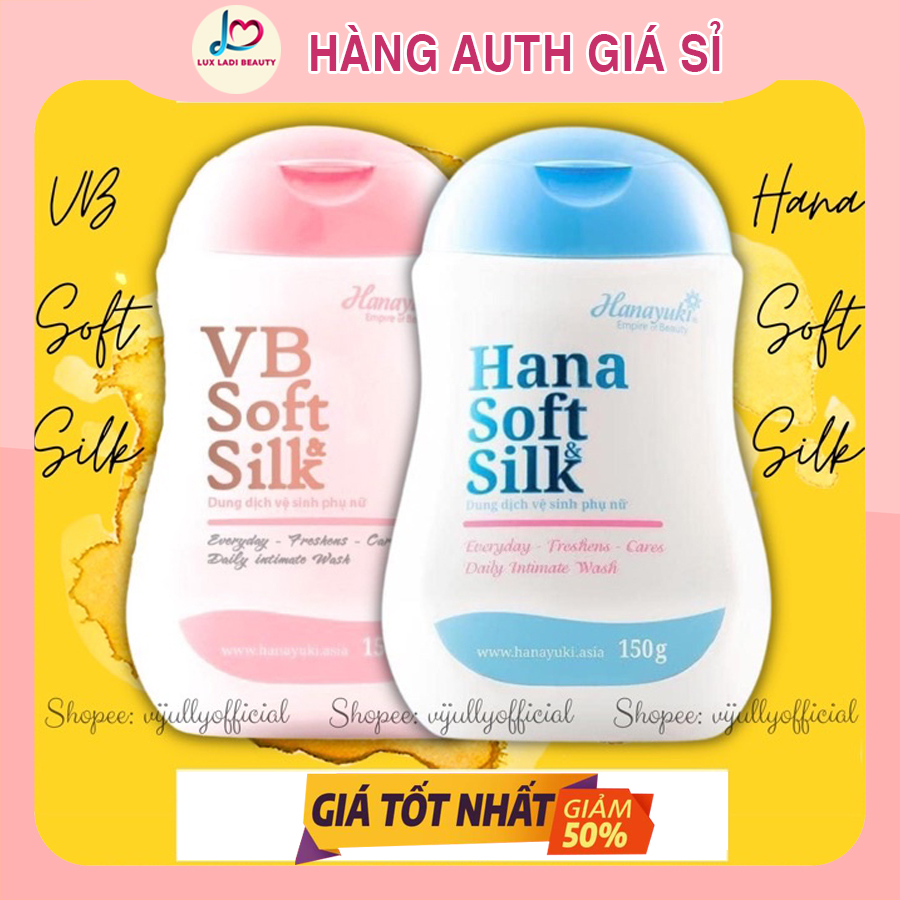 Dung dịch vệ sinh Hanayuki màu hồng VB Soft Silk, màu xanh Hana Soft Silk, chai 150g