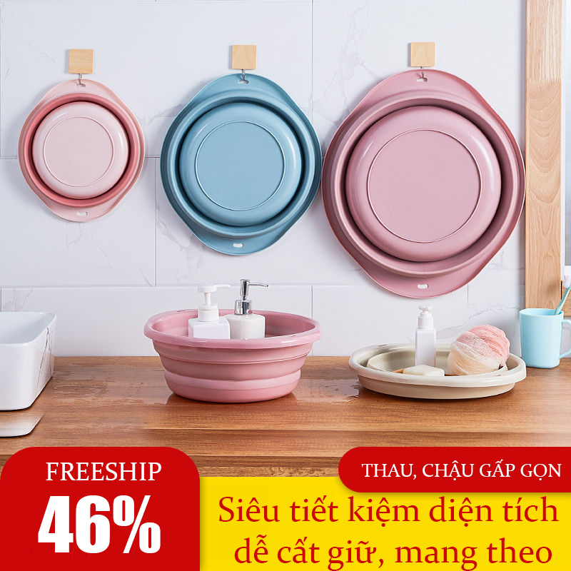 【Khách đánh giá cao】 Thau, chậu gấp gọn 43cm, tiết kiệm không gian bếp hoặc mang theo du lich