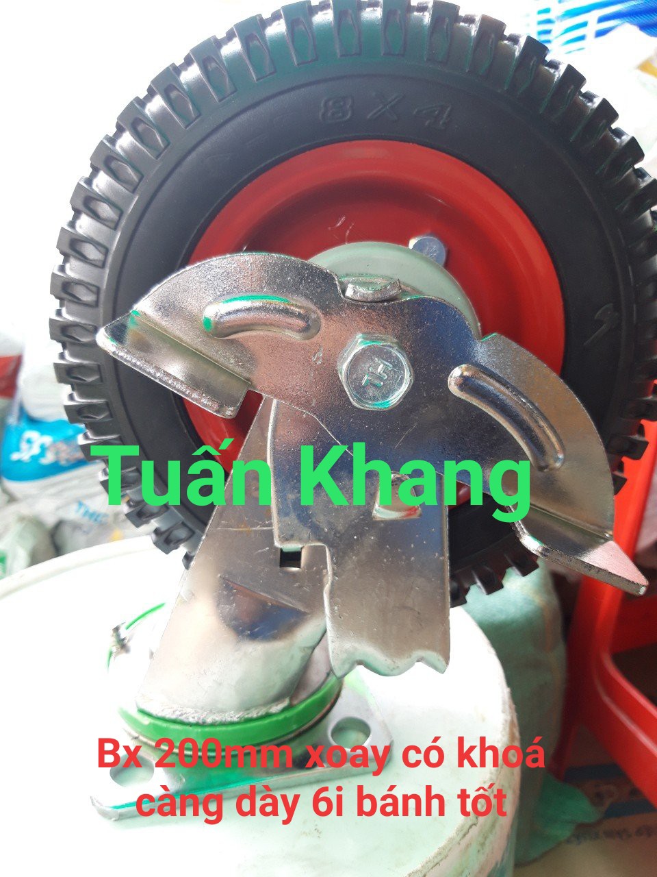 Bánh xe đẩy chịu tải có khóa 200mm càng dày 6li - Giá trên 1 bánh