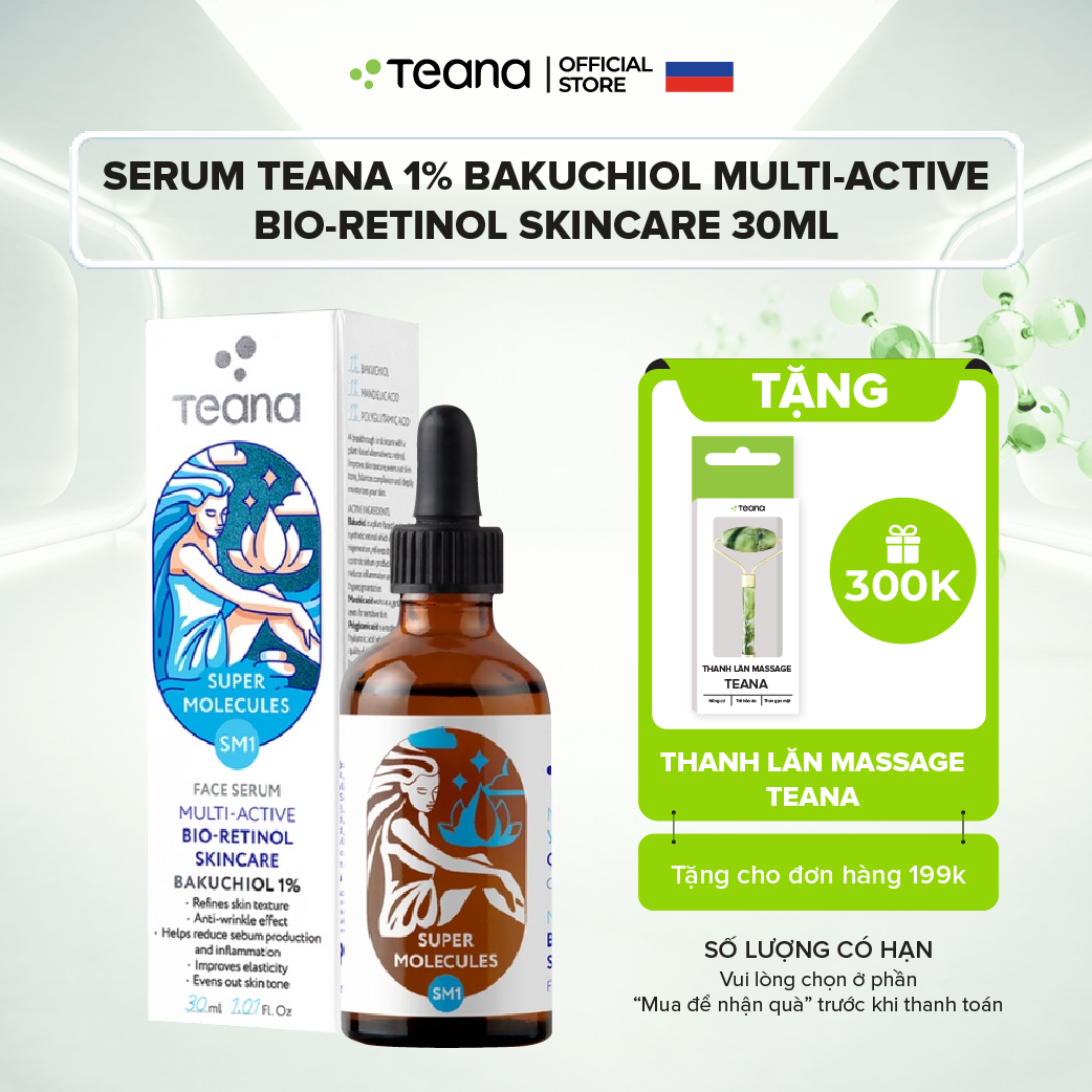 Serum Teana 1% Bakuchiol SM1 Super Molecules Multi-Active Bio-Retinol dưỡng ẩm, làm sáng và trẻ hóa da - 30ml