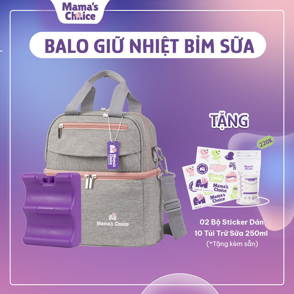 Balo Bỉm Sữa Giữ Nhiệt Mama’s Choice Đa Năng, Giữ Nhiệt Bình Sữa, Đựng Đồ Cho Mẹ Bé, Thiết Kế 2 Tầng, Chất Liệu Cao Cấp