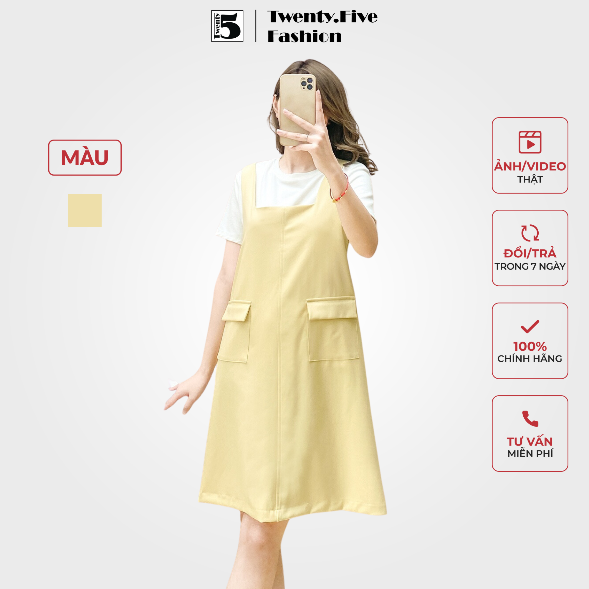 Yếm suông 2 túi ốp cổ vuông Twenty.Five SY5