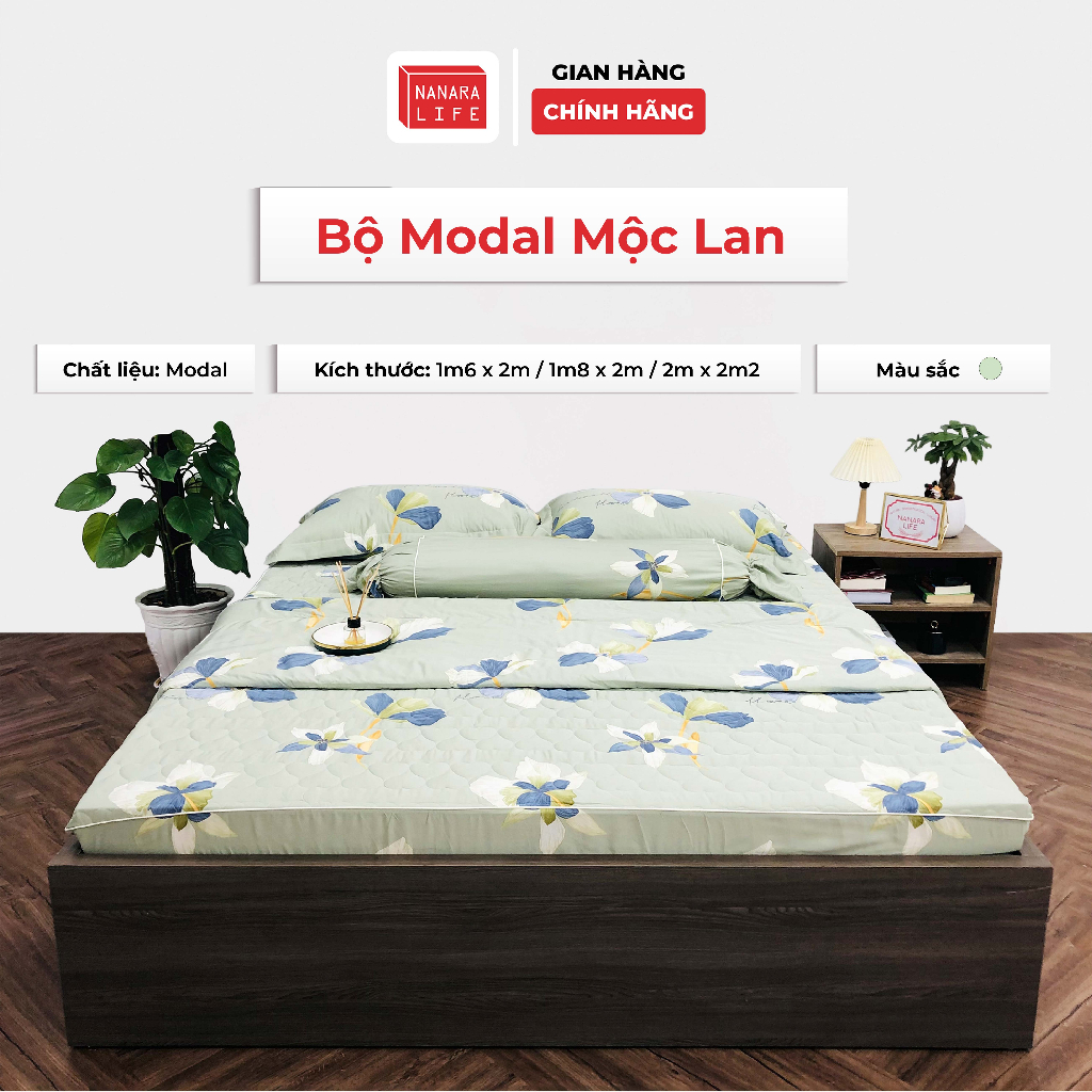 Bộ Chăn Ga Gối Nanara Life Chất Liệu Modal Họa Tiết Mộc Lan Thấm Hút Mồ Hôi, Tạo Cảm Giác Thoáng Mát Khi Sử Dụng