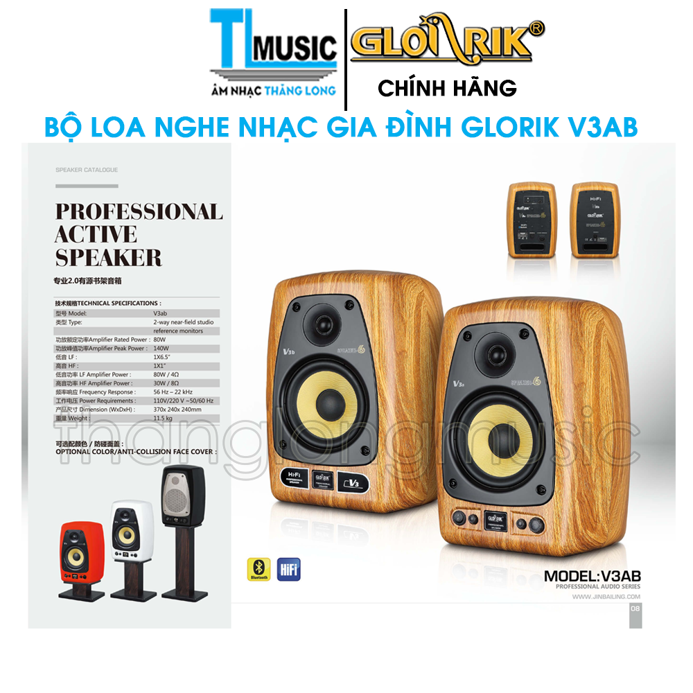 Chính Hãng Glorik V3AB - Bộ Loa Nghe Nhạc Gia Đình Âm Thanh Hifi 2 Way Chất Lượng Cao Có Bluetooth Stereo