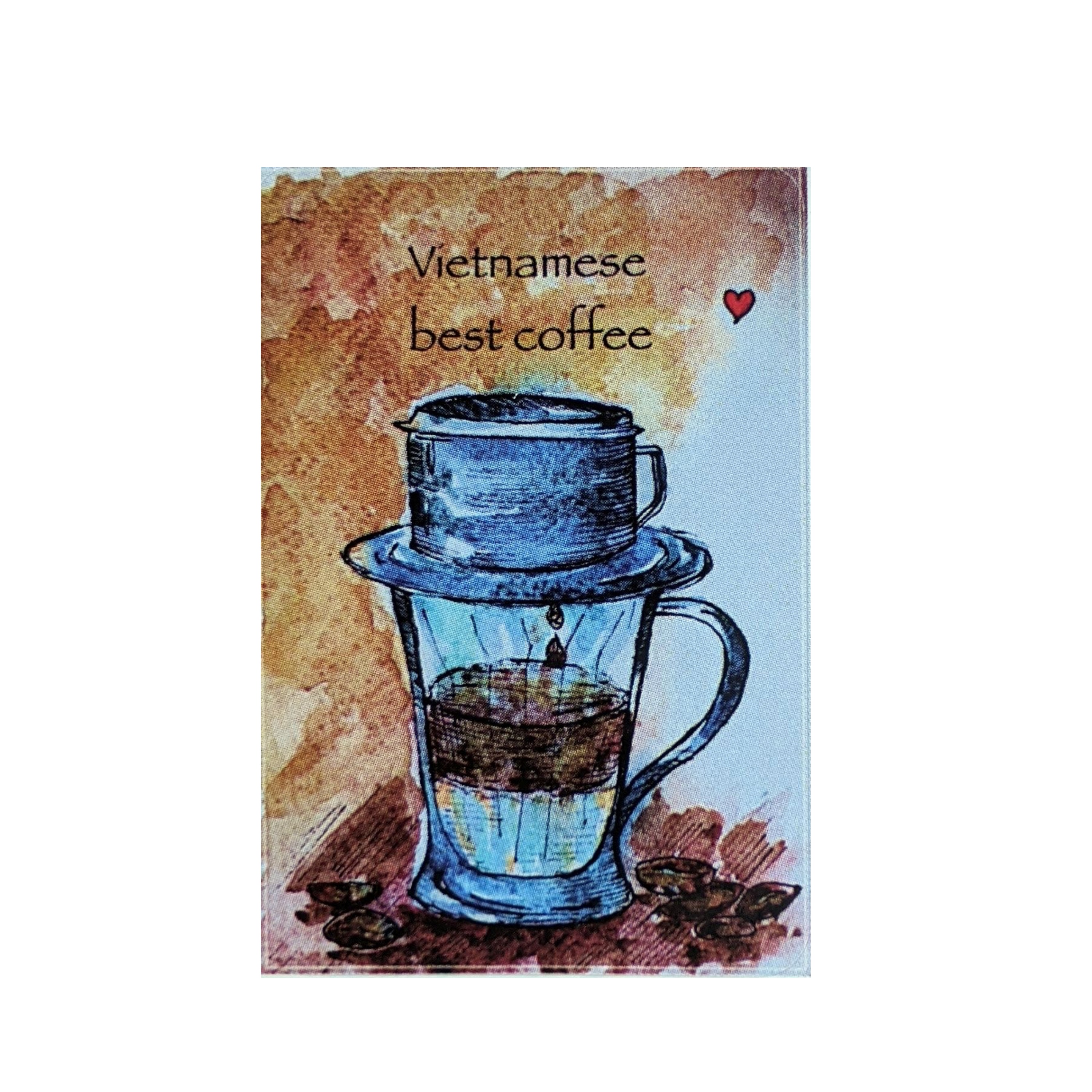 Sticker cà phê Việt Nam. Minh họa màu nước gốc của một ca phe den truyền thống.