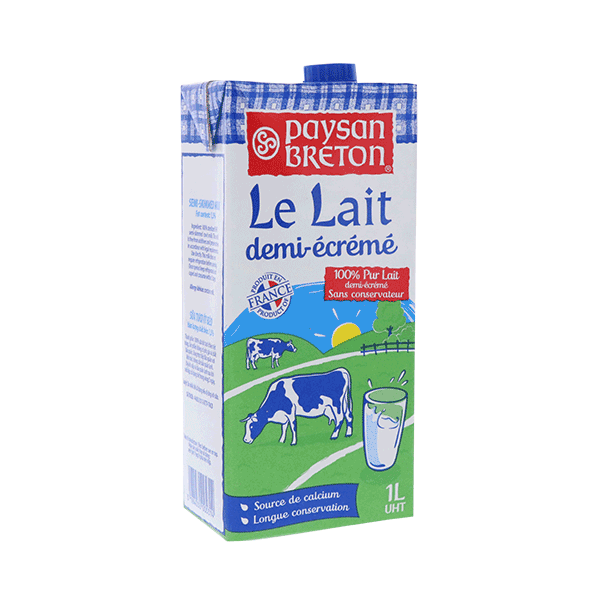 Sữa tươi Pháp ít béo Paysan Breton French Milk Semi Skimmed 1L