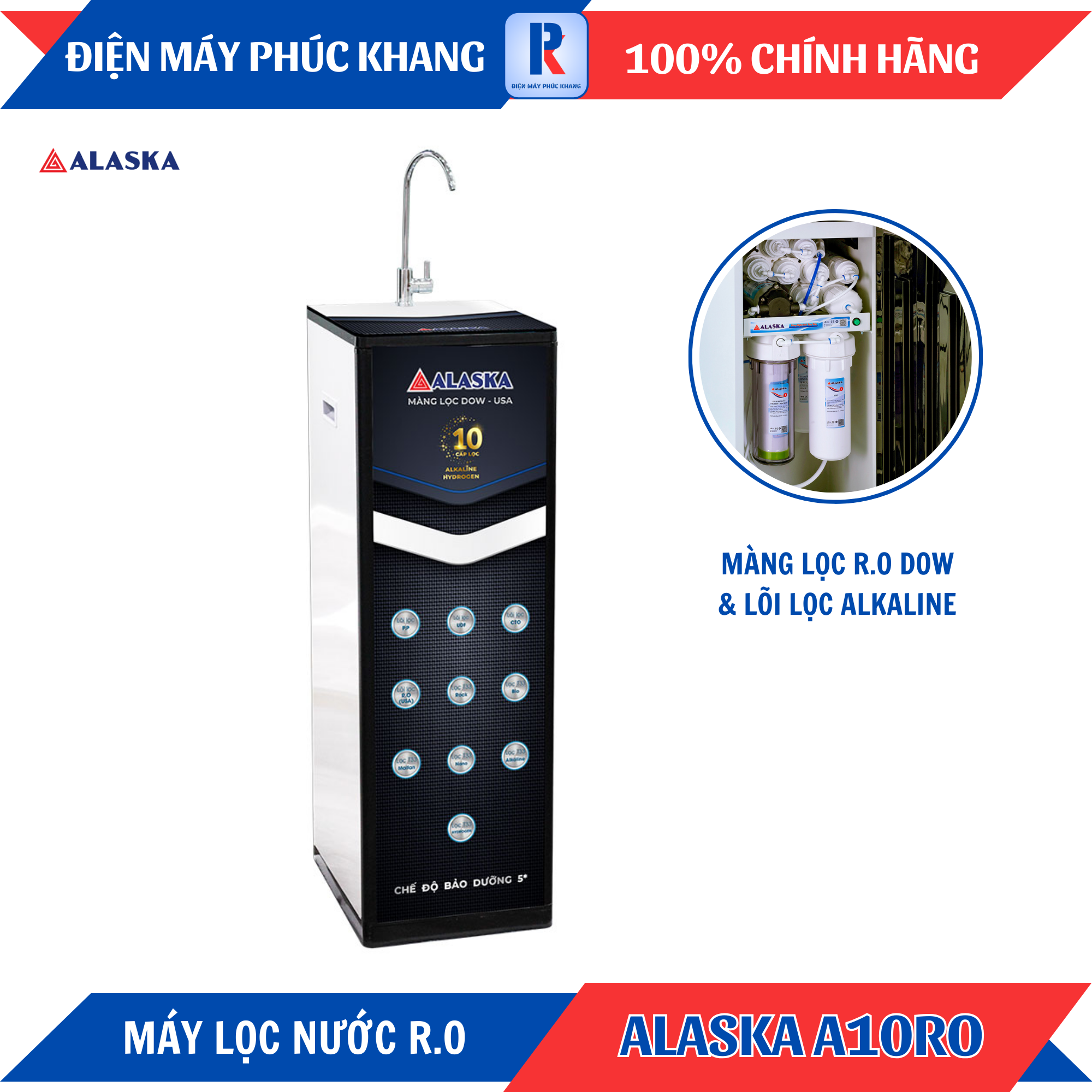 Điện Máy Phúc Khang x Alaska | Máy Lọc Nước R.O Alaska A10RO - 10 Cấp Lọc - Hàng Chính Hãng Giá 6,760,000 Đồng*Miễn phí vận chuyển