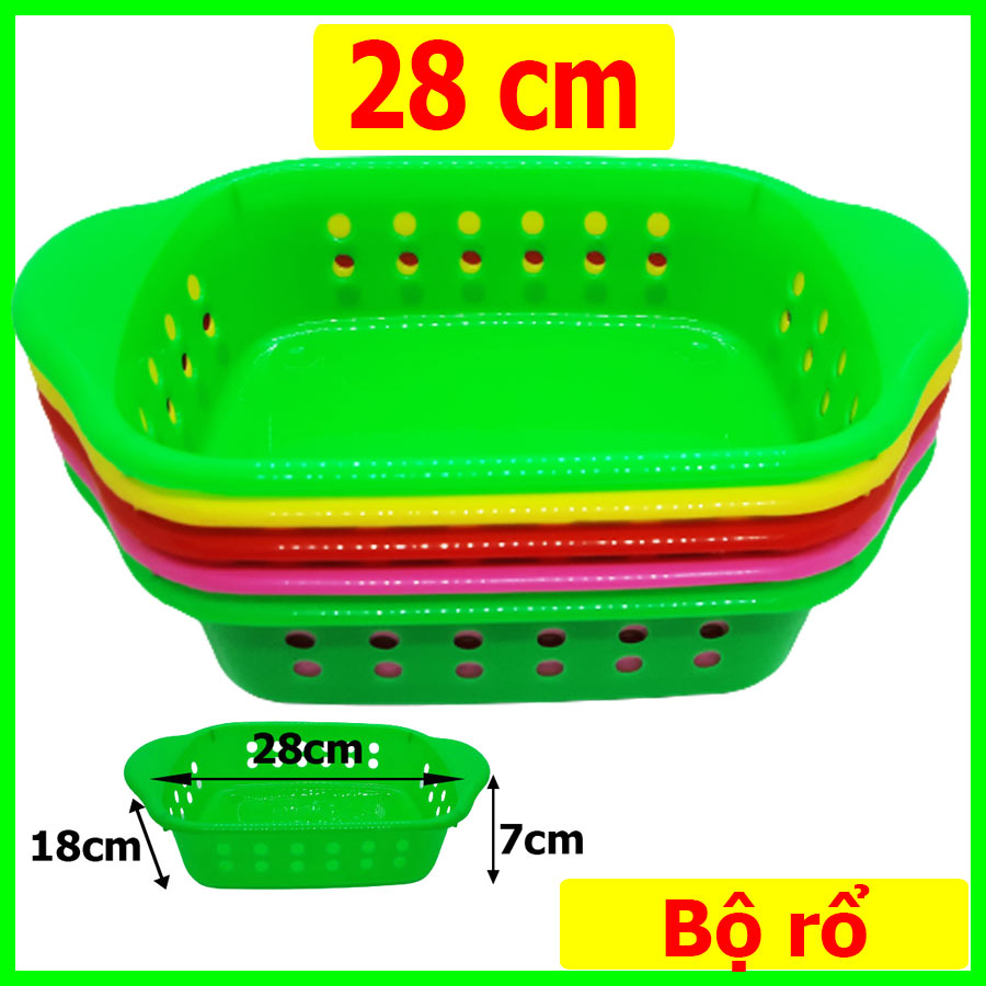 Combo 5 rổ nhựa hình chữ nhật SIZE 28 cm- màu ngẫu nhiên