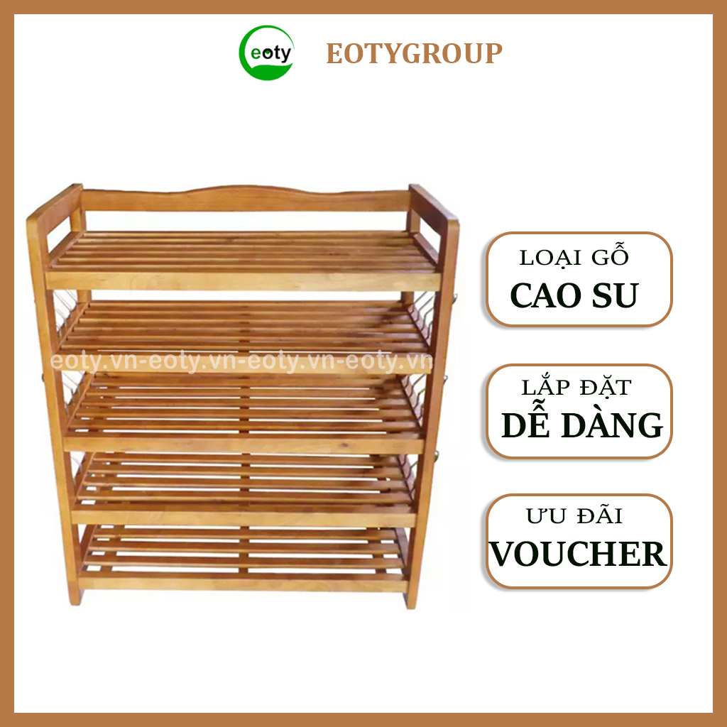 Kệ đựng giày dép gỗ cao su, kệ để giày dép 5 tầng Eotygroup