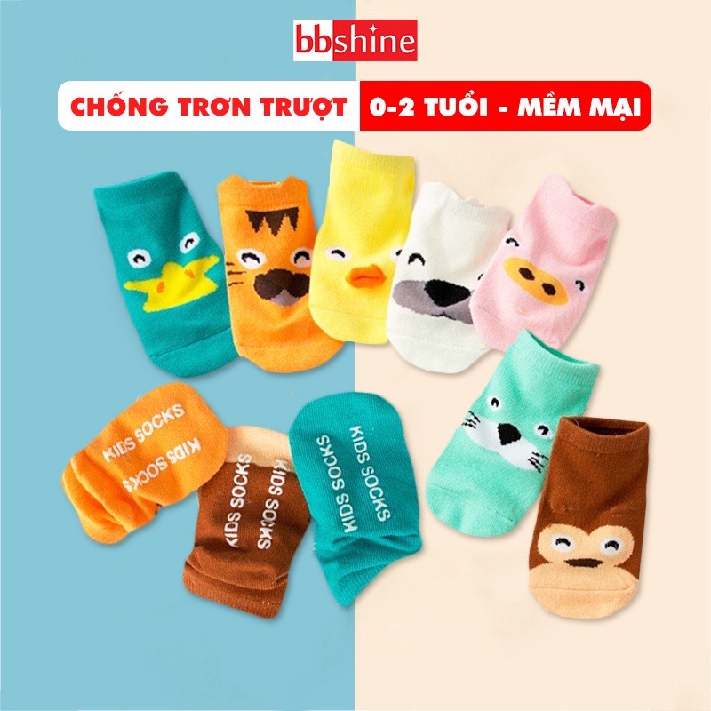 Set 2 đôi tất cho bé hình thú 0-36 tháng chống trượt bbshine, tất cho bé sơ sinh cổ ngắn đủ màu sắc đáng yêu – t001