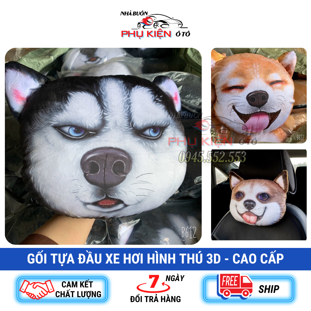 Gối tựa đầu xe hơi hình thú 3D