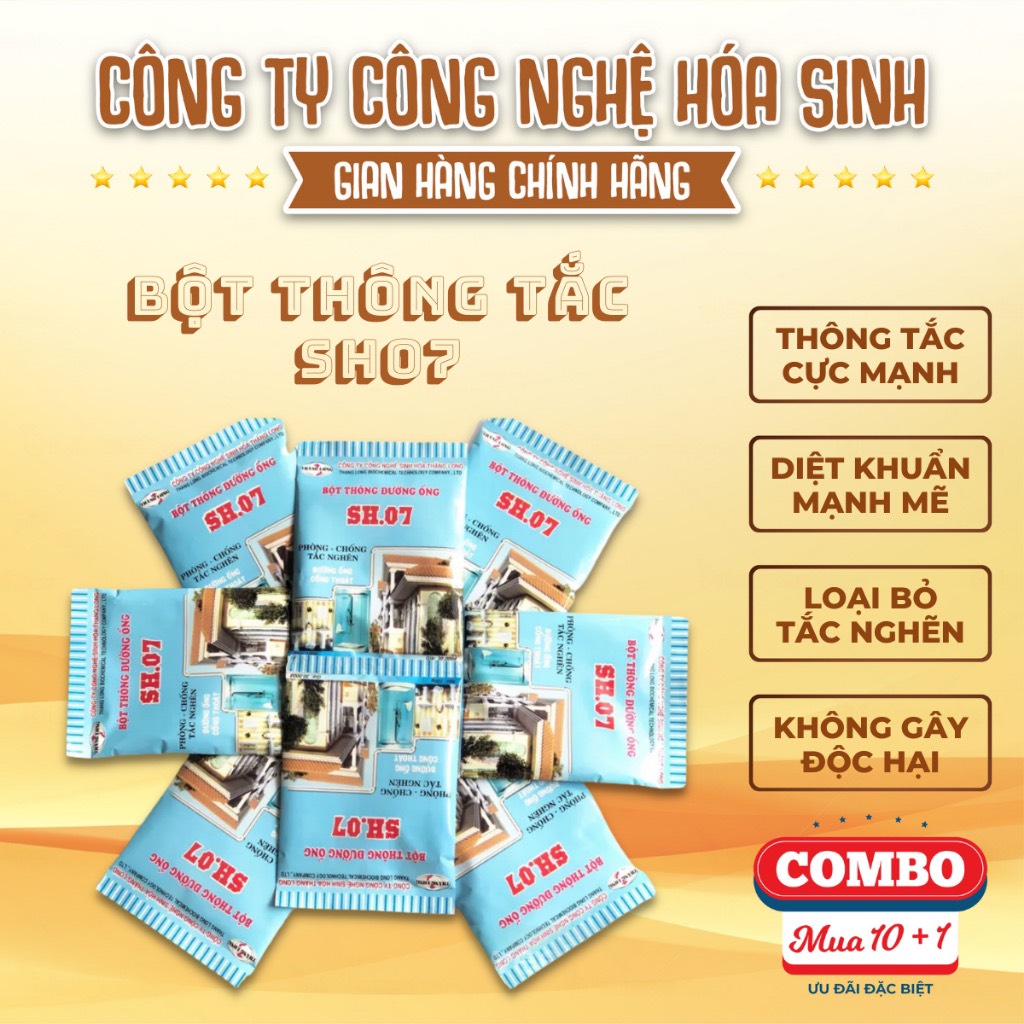 10 gói bột thông tắc cống cực mạnh, thông tắc bồn cầu, đường ống, bồn rửa mặt chính hãng công ty sh07 sh.07