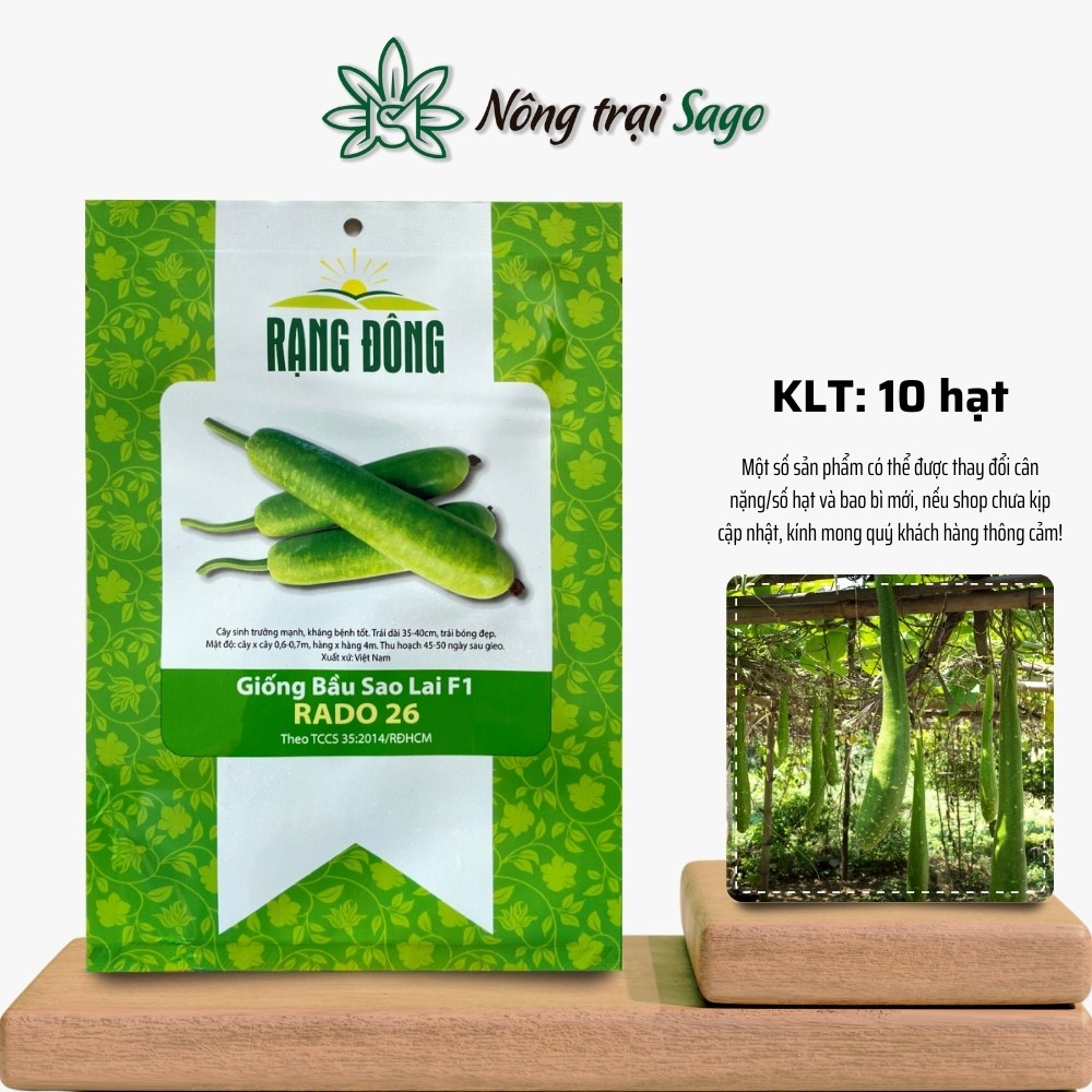 Hạt giống Bầu Sao Lai F1 Rado 26 (10 hạt) dễ chăm sóc, chịu nhiệt tốt, phát triển mạnh, hiệu Hạt giống Rạng Đông - Nông Trại Sago