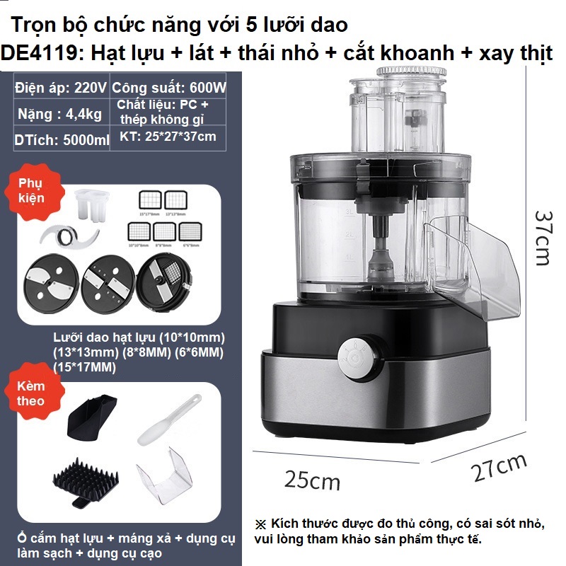 Máy thái rau củ quả đa năng 5 trong 1, máy thái lát, thái hạt lựu, xay thịt, cắt hành ớt đa năng