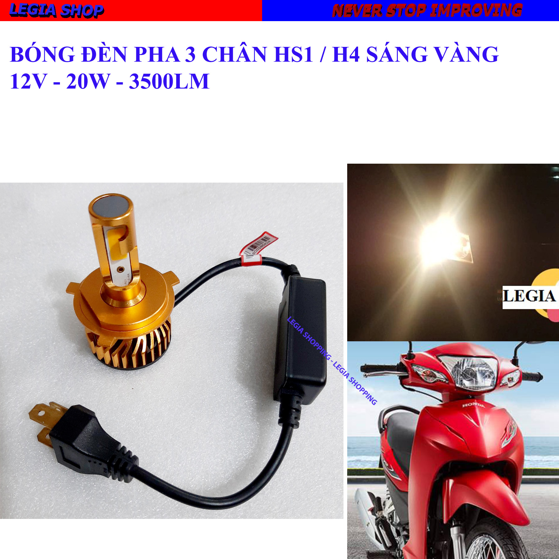 1 bóng đen pha led sáng vàng k10 chân h4 / hs1 20w
