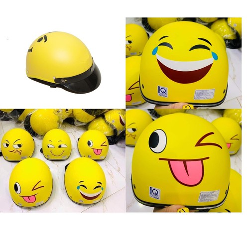 Nón bảo hiểm in hình icon siêu cute màu vàng đảm bảo chất lượng