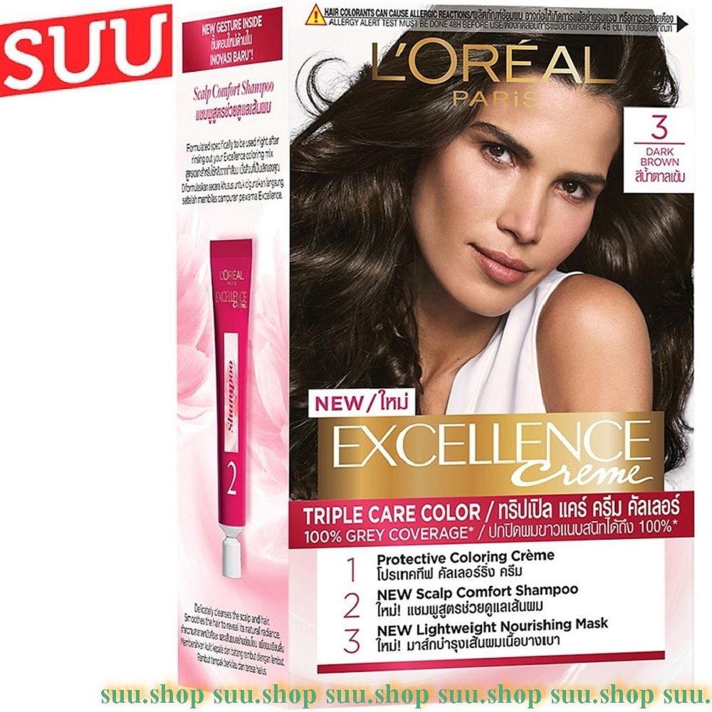 Thuốc Nhuộm Tóc Loreal Excellence Cream Số 3 Nâu Đen 172ml Dưỡng Tóc Phủ Bạc