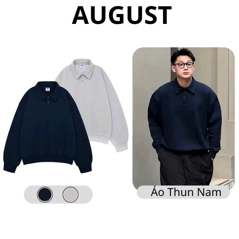 Áo Polo Sweater Nam Dài Tay Form Rộng In Chữ Trước Ngực Chất Nỉ Dày Dặn Thời Trang August TOP NAM 34