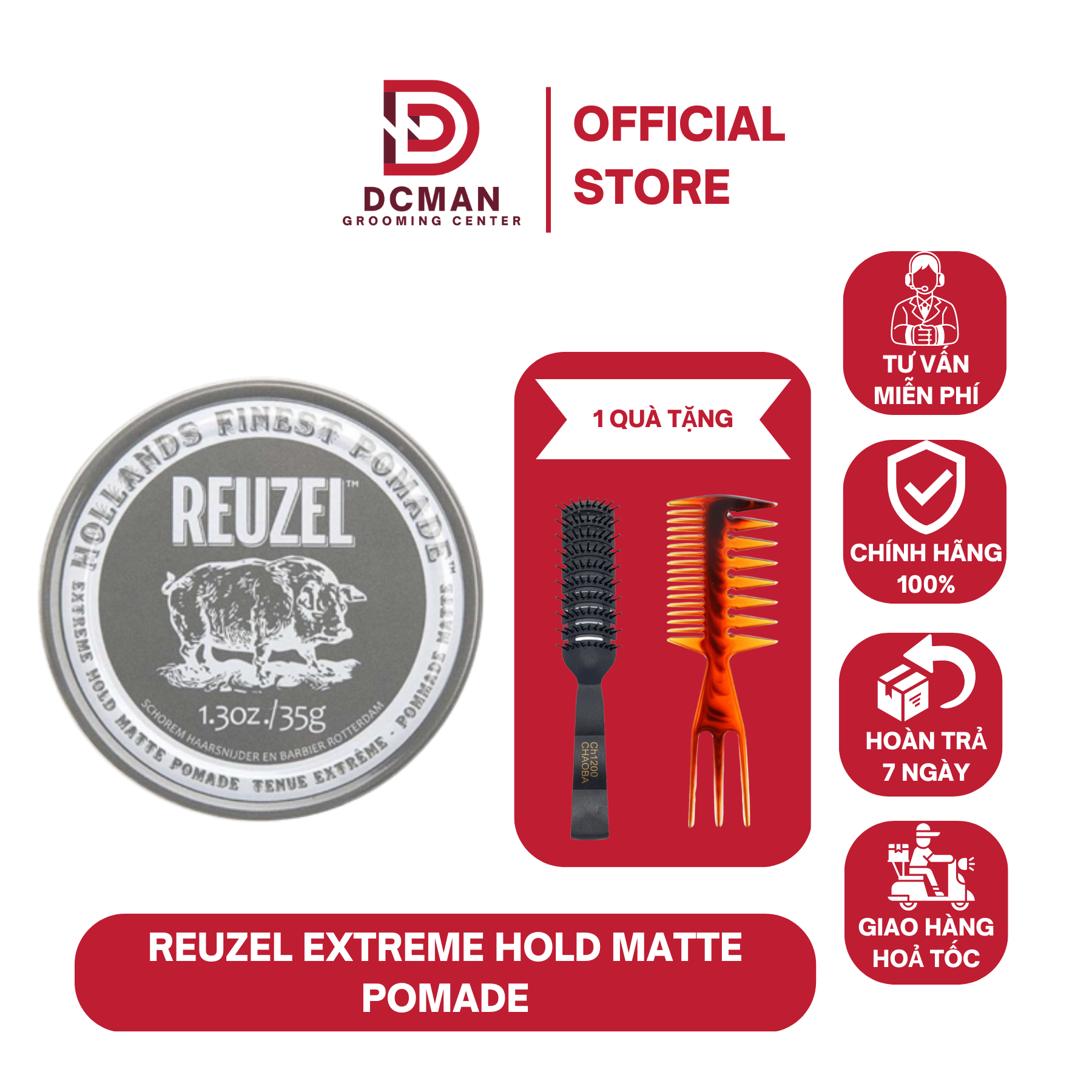 Pomade vuốt tóc nam Reuzel Extreme Hold Matte - Heo Xám