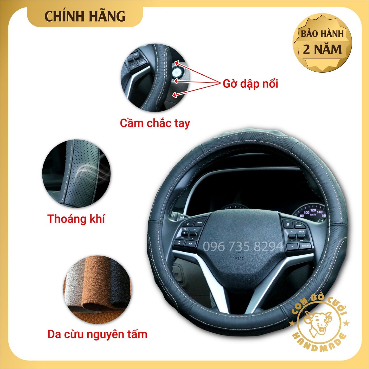 Bọc vô lăng ô tô bằng da cừu 100%