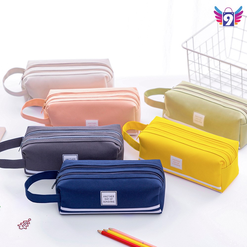 [3-5/8 Hoàn Tiền 25%] - Bóp hộp bút đựng viết 2 khóa kéo sọc ngang 9STORE (size lớn)