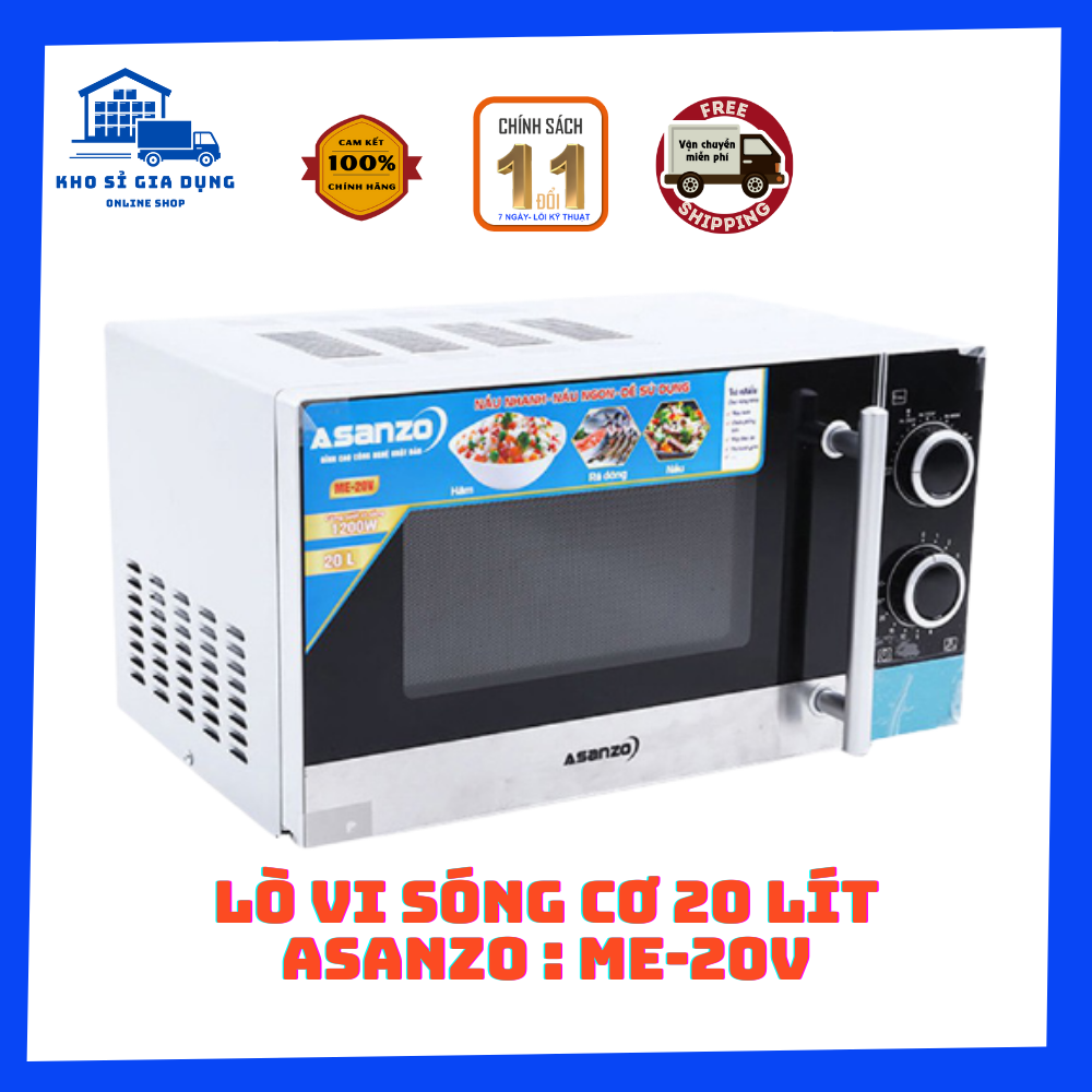 Lò vi sóng asanzo me-20v công suất 1200w dung tích 20 lít 6 mức công suất rả đông nhanh - kho sỉ gia dụng