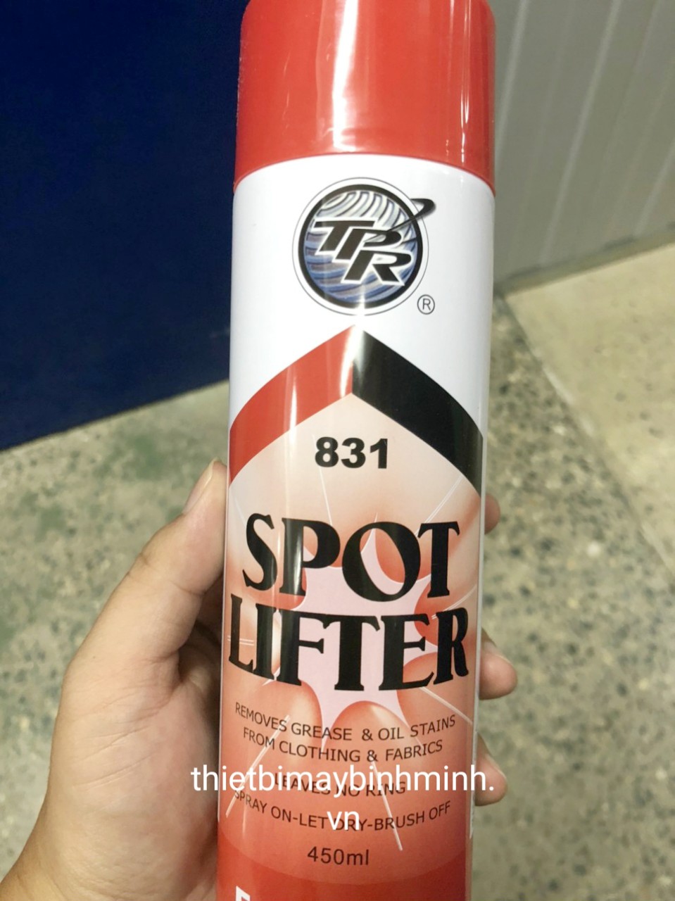 Chai, Bình xịt tẩy dầu, dung dịch tẩy dầu máy trên vải ngành may 831 TPR 450ml