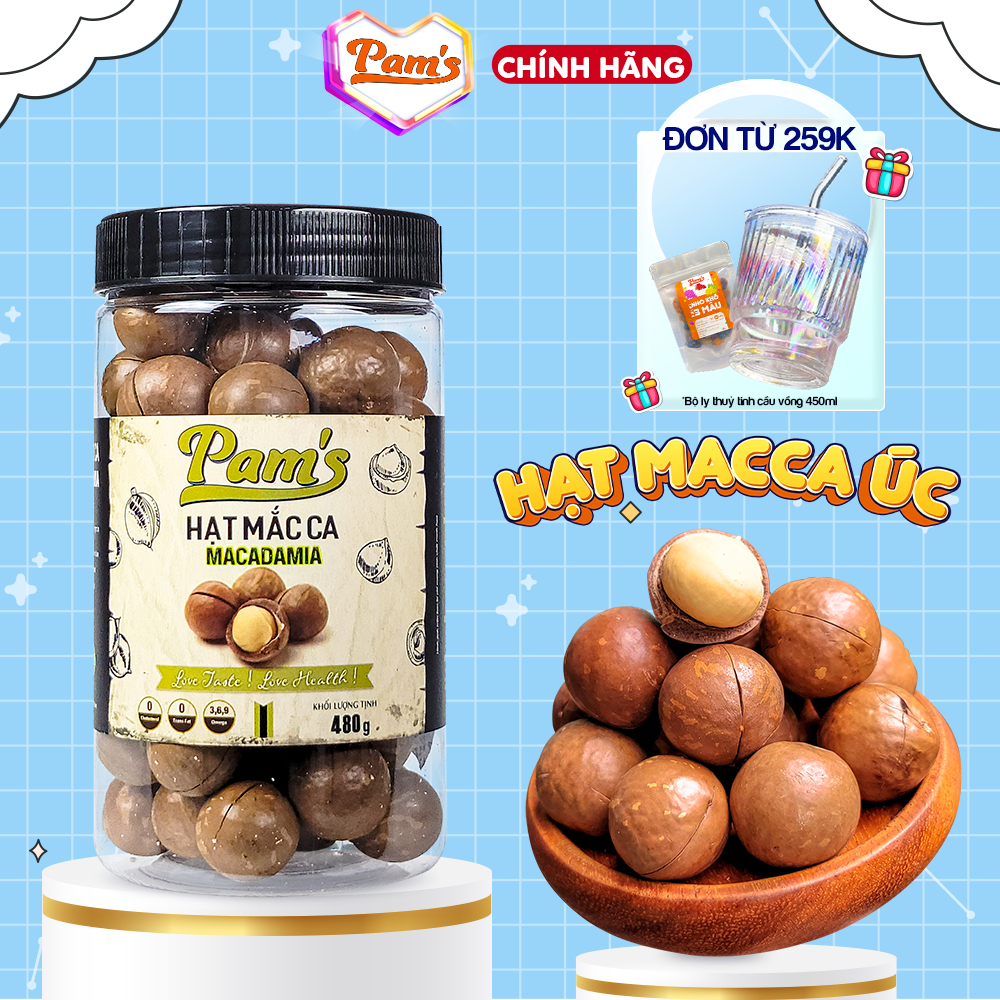 Hạt macca nứt vỏ Úc Pams 250g-480g/hũ - Hạt dễ tách, nhân to vàng béo bùi, giàu Omega