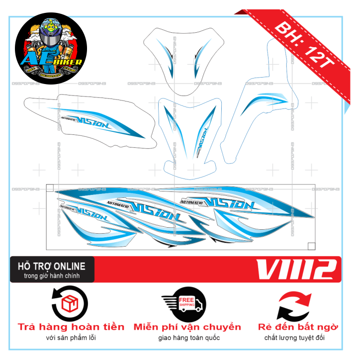Tem xe vision 2014 chỉ xanh dán xe trắng - decal biker